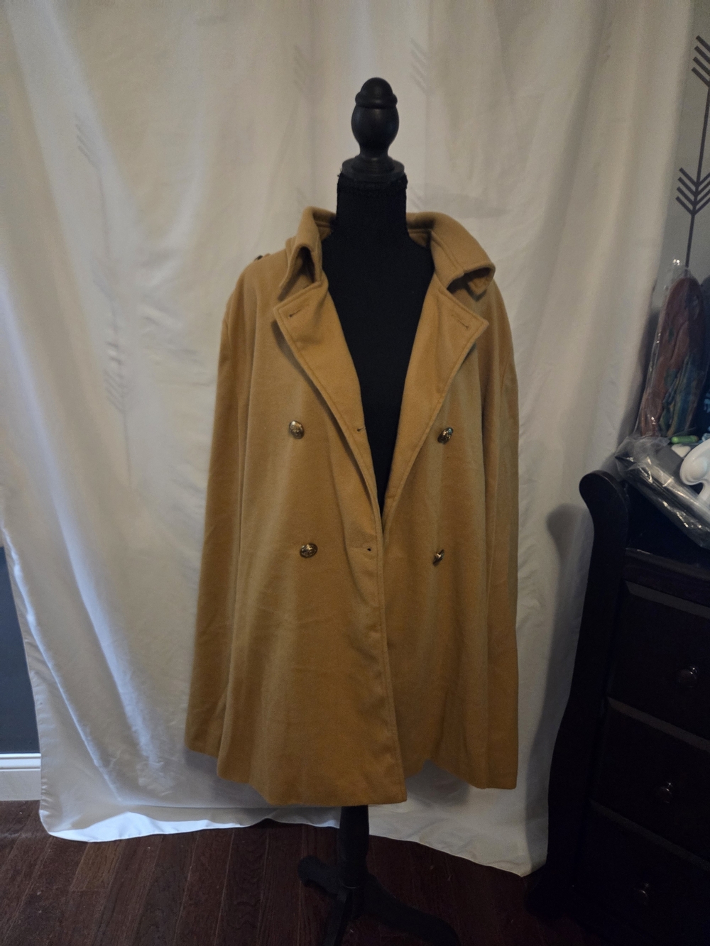 Women's Double-Breasted Camel Pea Coat - Picture 5 of 5